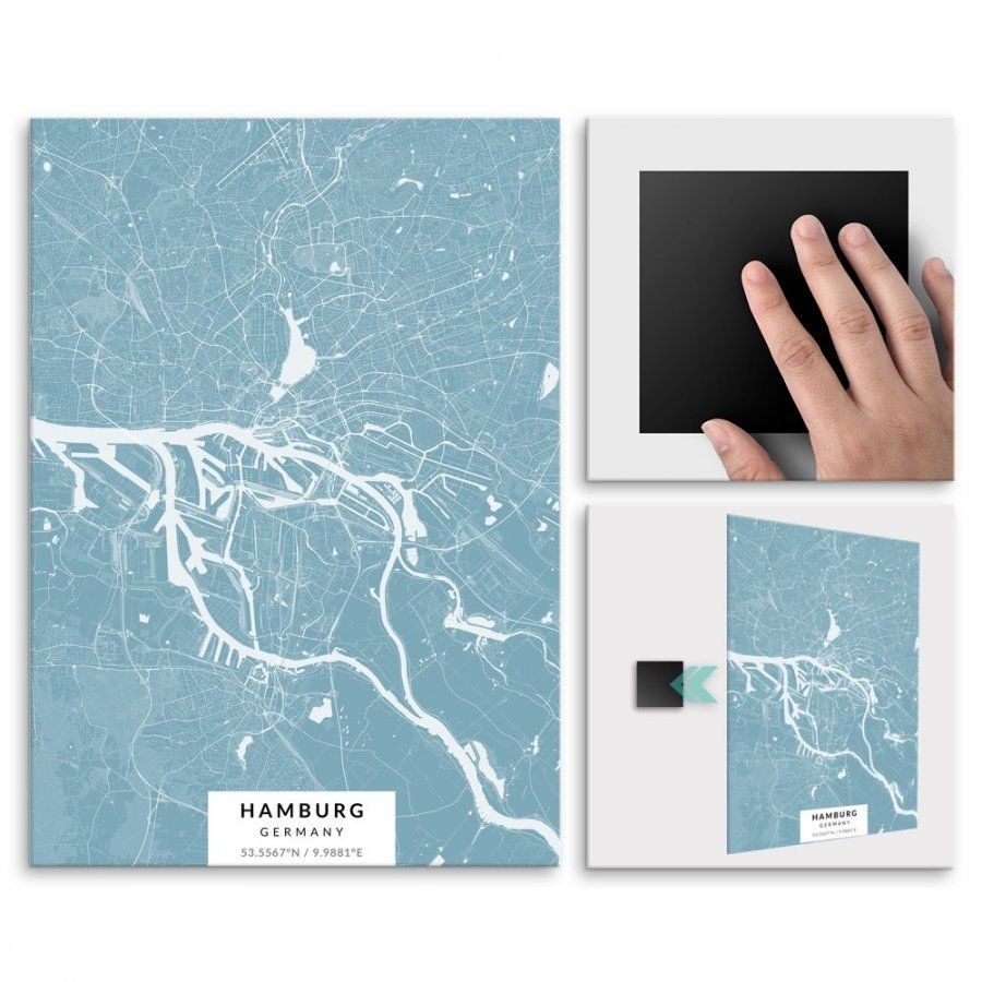 Pix4home Plakat metalowy Mapa Lazur Hamburg L POS-L-02238