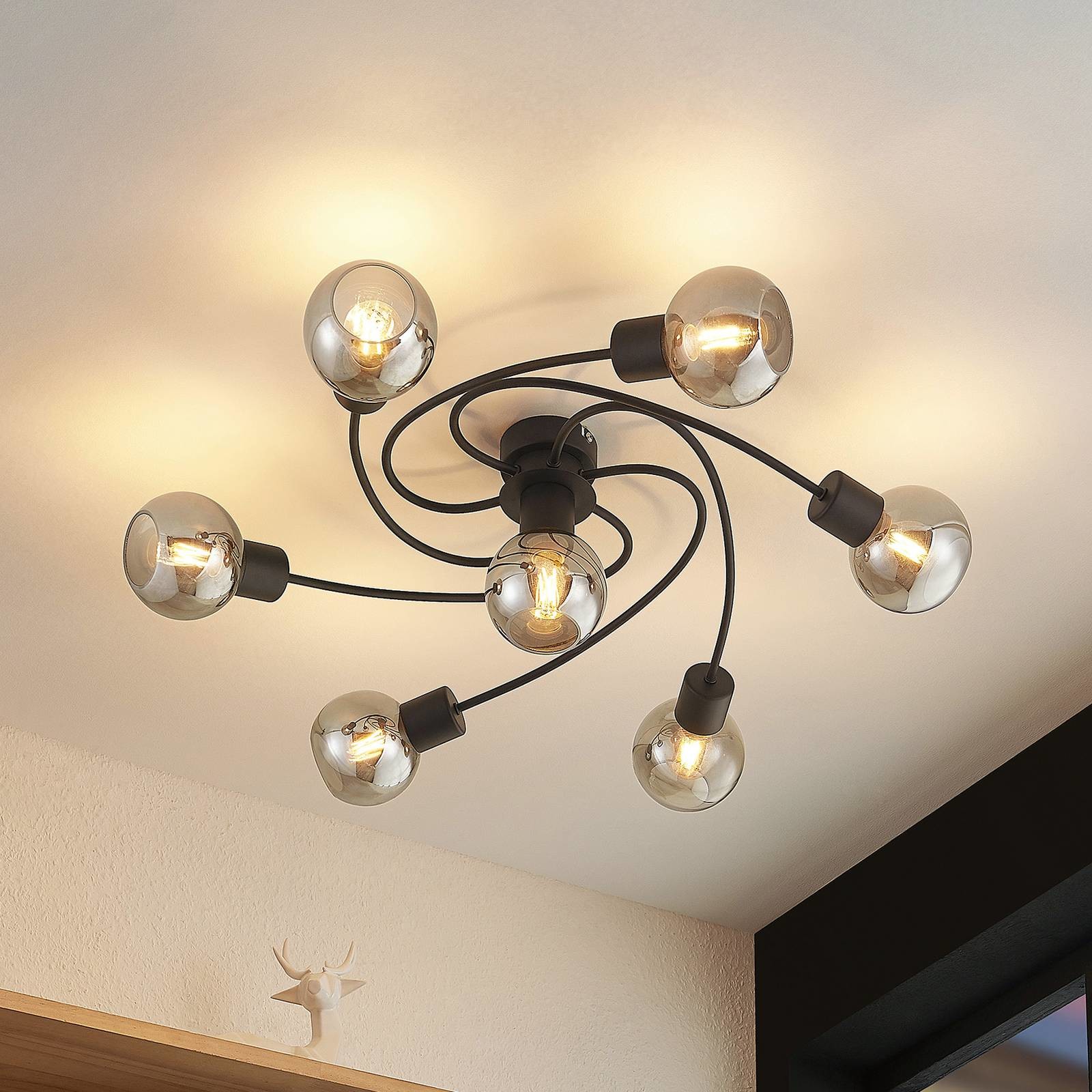 Lindby lampa sufitowa LED Ciala, 7-pkt. smoke