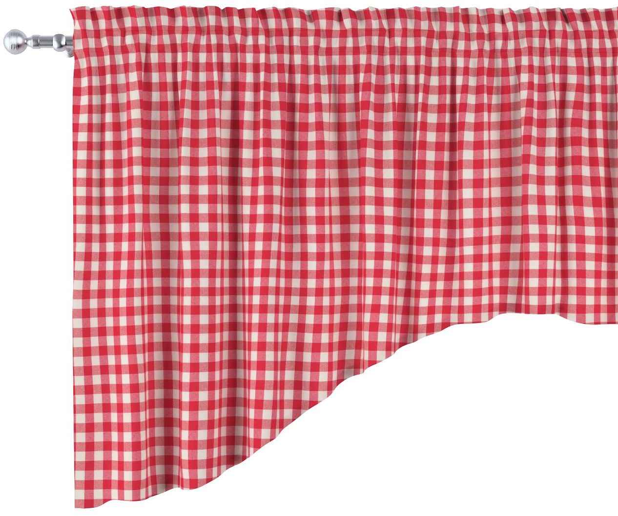 Dekoria Lambrekin łuk czerwono biała kratka 1,5x1,5cm) 200 × 75+5 cm grzywka Quadro 1375-136-16
