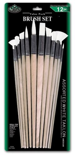 Royal Langnickel Royal & Lang Niklowo-9608  White taklon 12-częściowy zestaw pędzelek płaski okrągły z długą rączką kupisz RSET-9608