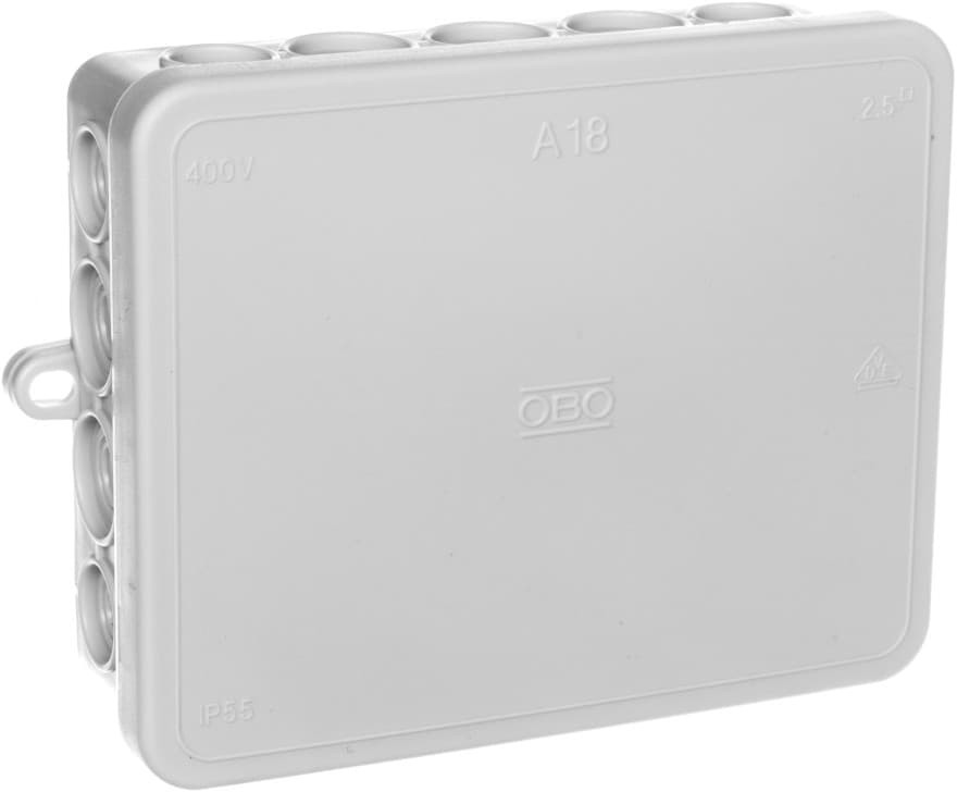 OBO BETTERMANN Puszka n/t odgałęźna 125x100x40mm 18 przepustów IP55 A 18 jasnoszara 2000410
