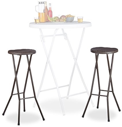 Relaxdays Składane  stołek barowy BASTIAN -częściowy zestaw, odporny na warunki atmosferyczne, wysokość 80 cm, krzesło barowe podwójne, tworzywo sztuczne, barem 10020763_93