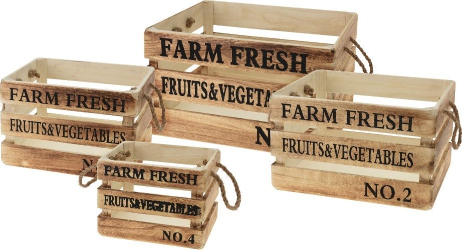 Fresh Drewniane skrzynki Farm brązowe, 4 szt.