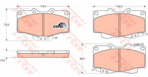 TRW Zestaw klocków hamulcowych, hamulce tarczowe GDB797
