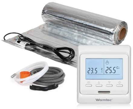 Warmtec Mata grzejna pod panele podłogowe, kompletny zestaw Mata + regulator temperatury + akcesoria montażowe AL-40/T510 rozmiar 4 m2