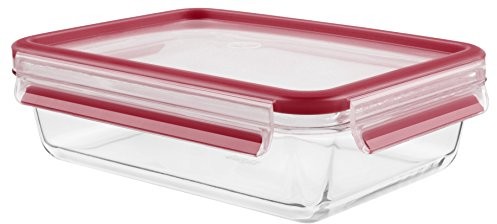 Tefal Master Seal pojemnik na żywność, kwadratowe, ze szkła do przechowywania żywności, przezroczysty/czerwony K3010812