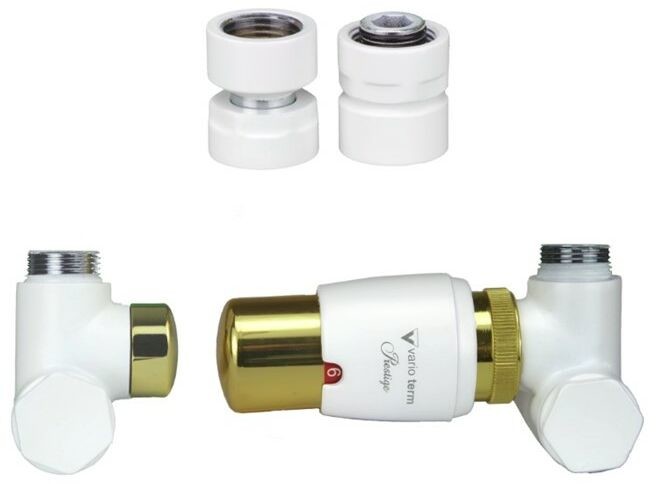 Varioterm Zawór termostatyczny do grzałki 50mm INTEGRA GLAMOUR ze złączką CU/PEX/ GZ1/2 /GW1/2 - GW1/2 - do instalacji 1/2 prawy biały mat ze złotym IGS0225CFK/P(GW1/2)