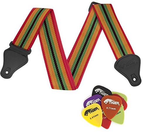 TIGER Nylonowy pasek do gitary Tiger Reggae z 12 sztuk darmowych kostek STPK2-RB