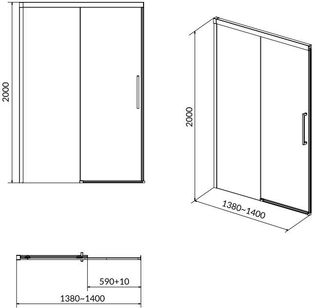 Cersanit Cersanit Crea Drzwi prysznicowe przesuwne 140x200 cm profile chrom szkło transpartentne CleanPro S159-008