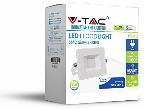 V-TAC Reflektor LED  10 W, z Samsung Chip, SMD, 5 lata gwarancji, białe ciało, biały