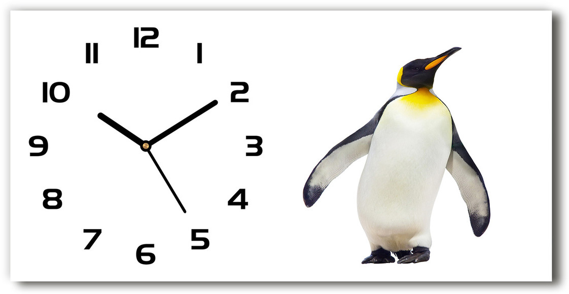 Nowoczesny zegar ścienny szklany Pingwin