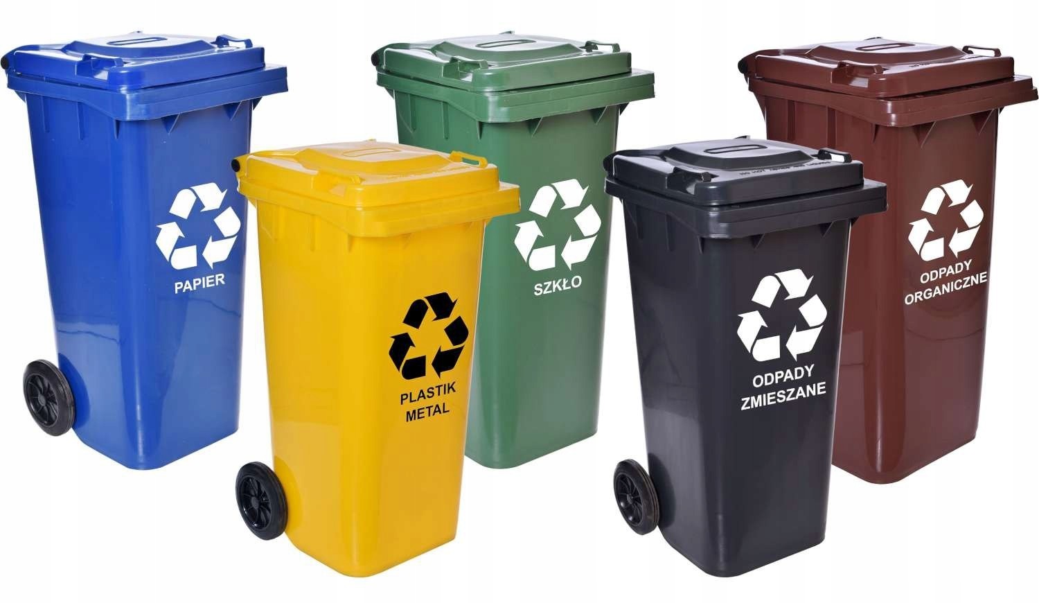 Opinie o Zestaw 5 pojemników odpady 120L 5 kolorów Kosz