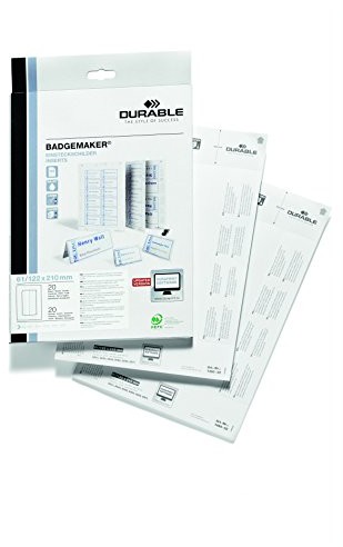 Durable 146002 wpuszczany tabliczka BADGEMAKER, biały, 61/122 X 210 MM, 20 tabliczki informacyjne 146002