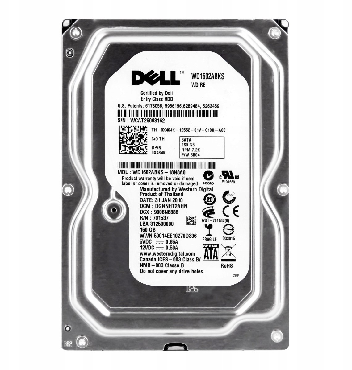Dell 0X464K 160GB 7.2K Sata II 3.5'' WD1602ABKS