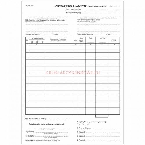 Firma krajewski Arkusz spisu z narury / wersja elektroniczna [Pu/Gm-140e] Pu/Gm-140e
