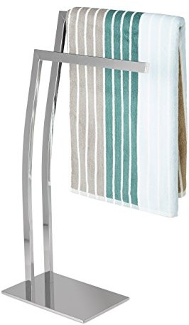 Relaxdays Wimedo stojak na ręczniki, prostokątny, wolnostojący, z 2 prętami i prostokątną podstawą, wymiary: ok. wys. 80 x szer. 32 x gr. 20 cm, dekoracyjny dodatek do łazienki ze stali szlachetnej 10020411_55