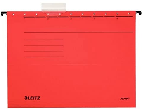 Leitz Esselte Alpha 19853025 teczka do zawieszenia, kolorowa, płyta wiórowa, opakowanie 5 sztuk czerwonych 19853025