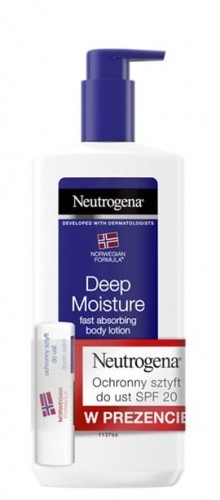 Neutrogena Głęboko nawilżająca emulsja do ciała 400ml + Pomadka ochronna do ust SPF20