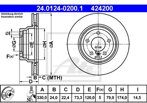 ATE TARCZA HAM 24.0124-0200.1 BMW E81, E87 123D 07-, 130I 05-, E90 320D 07-, 325D 06-, 325I 07-  24.0124-0200.1
