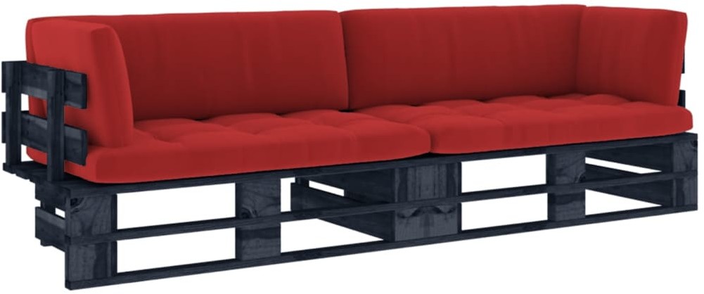 vidaXL Sofa 2-osobowa z palet, z poduszkami, czarna, drewno sosnowe