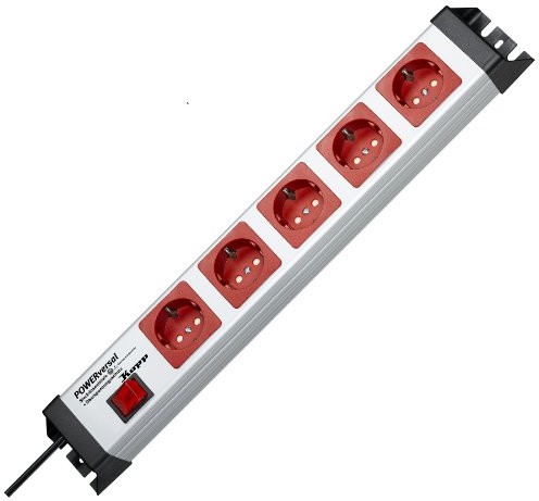 Kopp POWERversal 227720019 z ueberspannungsfilter i przełącznikiem, 5-rzędowa, szary/czerwony 227720019