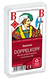 ASS Altenburger Spielkarten 70026 podwójne głowa dla seniorów, etui z tworzywa sztucznego, bardzo duże karty
