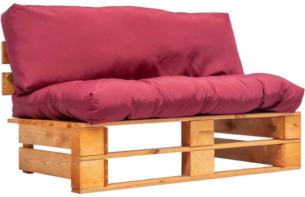vidaXL Sofa ogrodowa z palet z czerwonymi poduszkami, sosna FSC