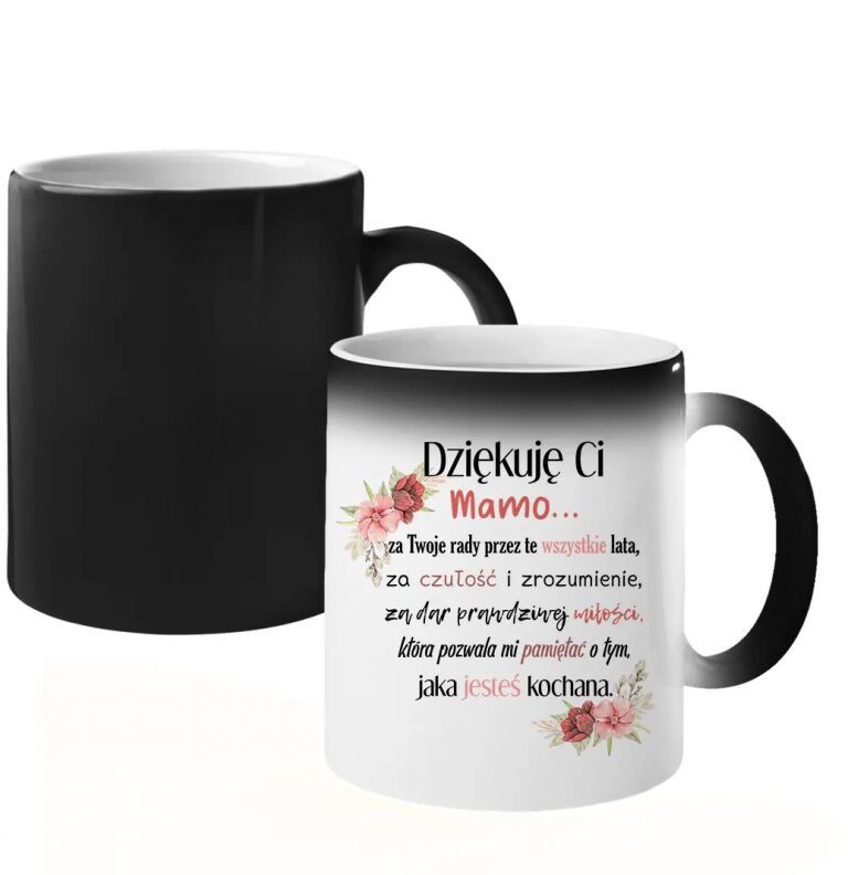 Koszulkowy Dziękuję Ci Mamo - magiczny kubek z nadrukiem 13641