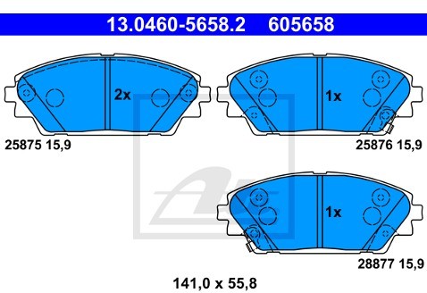 ATE Zestaw klocków hamulcowych, hamulce tarczowe 13.0460-5658.2
