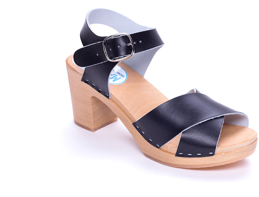 sandał  korek 7.5 cm skóra kolor czarny 39