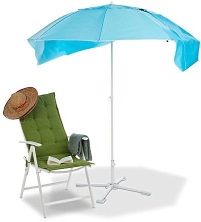 Relaxdays parasol przeciwsłoneczny parasol muszli na plażę, 2 W 1 ochrona przed słońcem f urlopu na plaży, w zestawie torba do noszenia, wysxśr 210 x 180 cm, niebieski (10023309)