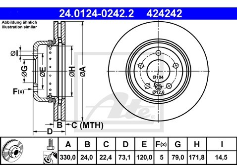 ATE TARCZA HAM 24.0124-0242.2 BMW Z4 E89 SDRIVE 2.8I 11-  24.0124-0242.2