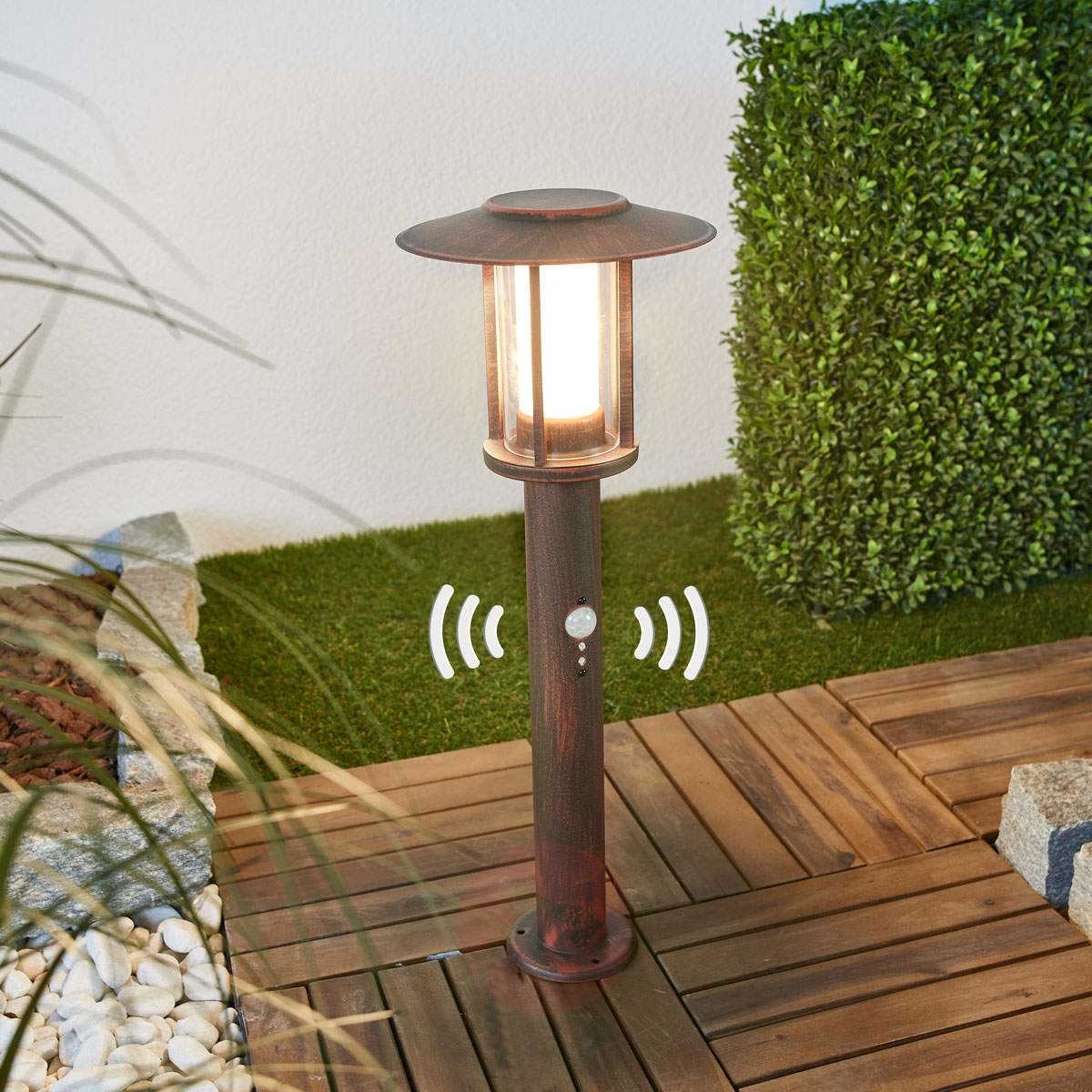Lampenwelt Lampa cokołowa LED Pavlos, rdzawy, czujnik ruchu
