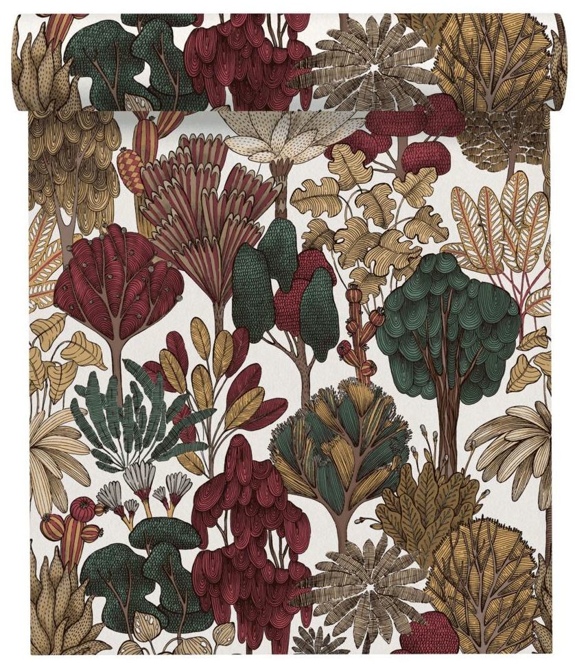Tapeta Floral Impression 377577 zielono-brązowa winylowa na flizelinie