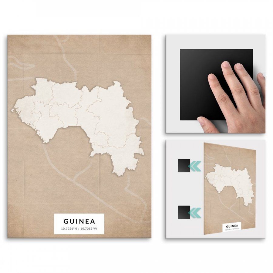 Pix4home Plakat metalowy Mapa Vintage Gwinea L POS-L-04329