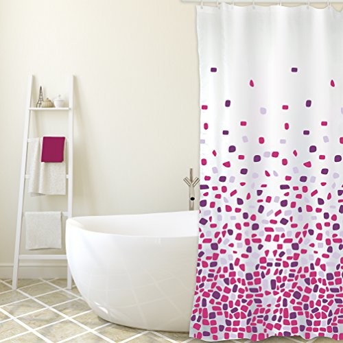 MSV Cotexsa by MSV Premium zasłona prysznicowa z materiału antypleśniowego, antybakteryjna, nadaje się do prania, 100% wodoszczelna, z 12 pierścieniami do zasłony prysznicowej  poliester, Brest 180 x 200