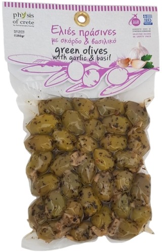 Physis of Crete Oliwki zielone niedrylowane z czosnkiem i bazylią 250g 1394