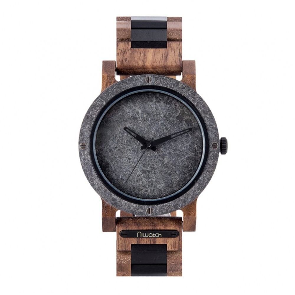 Niwatch Zegarek drewniany kolekcja STONE grey - WALNUT & AFRICAN BLACKWOOD NI3002