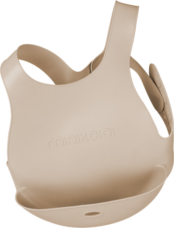 MINIKOIOI MINIKOIOI Śliniak silikonowy z kieszonką BUBBLE BEIGE kidyb2b.pl-2558-0
