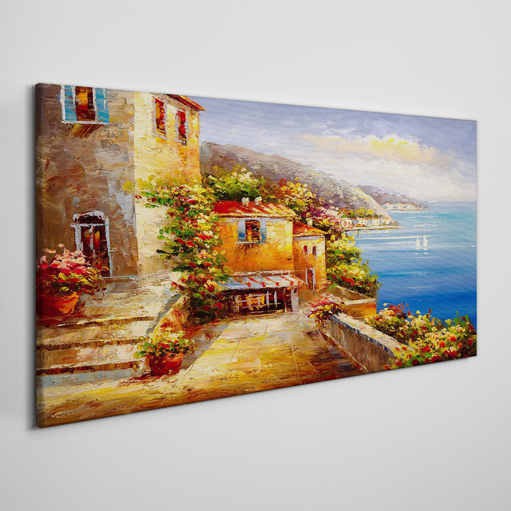 PL Coloray Obraz Canvas Miasto Morze Wybrzeże Kwiaty 100x50cm