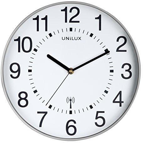 Unilux 400094565 ścienny zegar radiowy Maxi Wave 37,5 cm ducht nóż, metallgrau 400094565