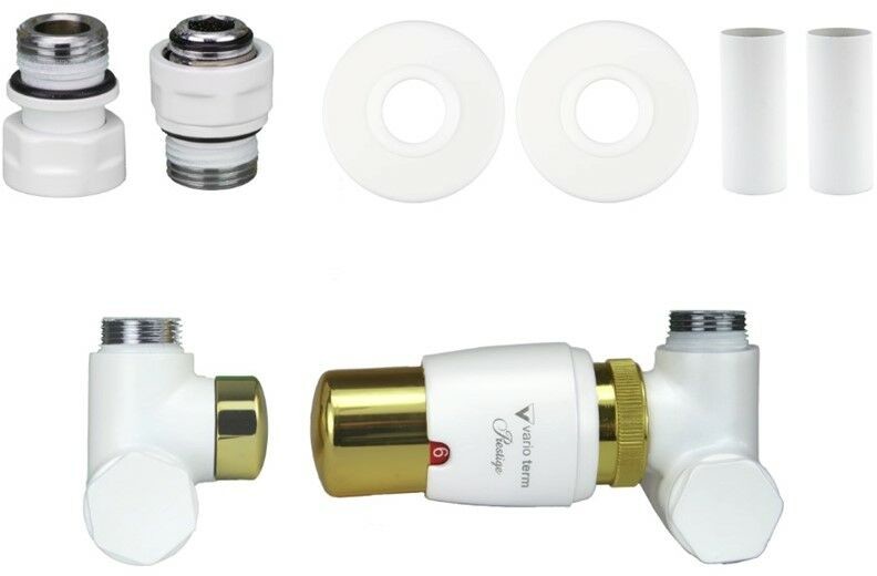 Varioterm Zawór termostatyczny do grzałki 50mm INTEGRA GLAMOUR All in One - GZ1/2 - do instalacji 1/2 prawy biały mat ze złotym AIGS0225CFK/P(GZ1/2)