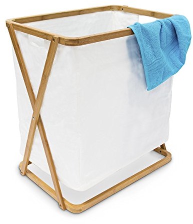 Relaxdays Torba na pranie Linea bambus wys. x szer. x głęb. 55 x 52,5 x 35,5 cm jako  prostokątny torba na pranie pudełko do przechowywania ubrań, tekstyliów, jako otwartą Puff z materiału worek natura 10018985