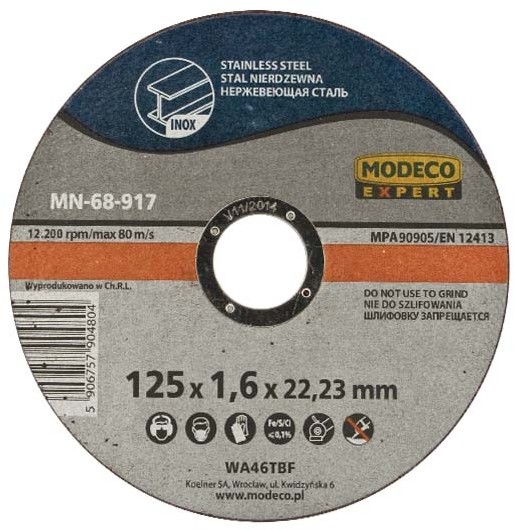 Modeco Koelner tarcza tnąca do stali nierdzewnej o średnicy 125 mm marki MN-68-9 (MN-68-917)