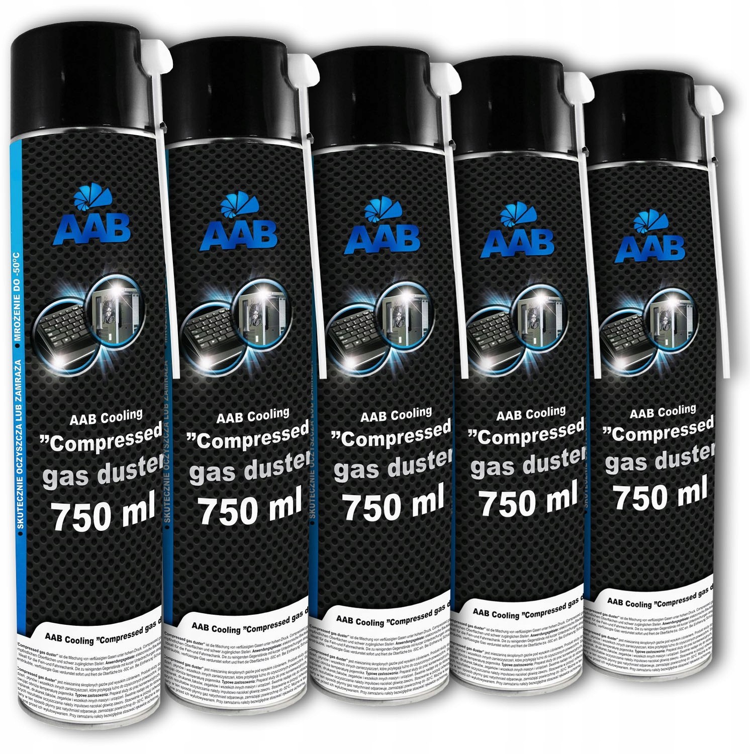 5x Aab Cooling Sprężone Powietrze 750ml + 10xRURKA