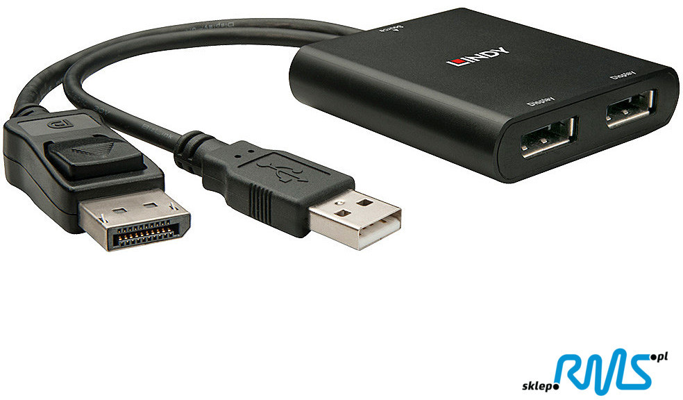Lindy 38427 Rozdzielacz hub) 2-portowy 2x DisplayPort DisplayPort 1.2 MST LY-38427