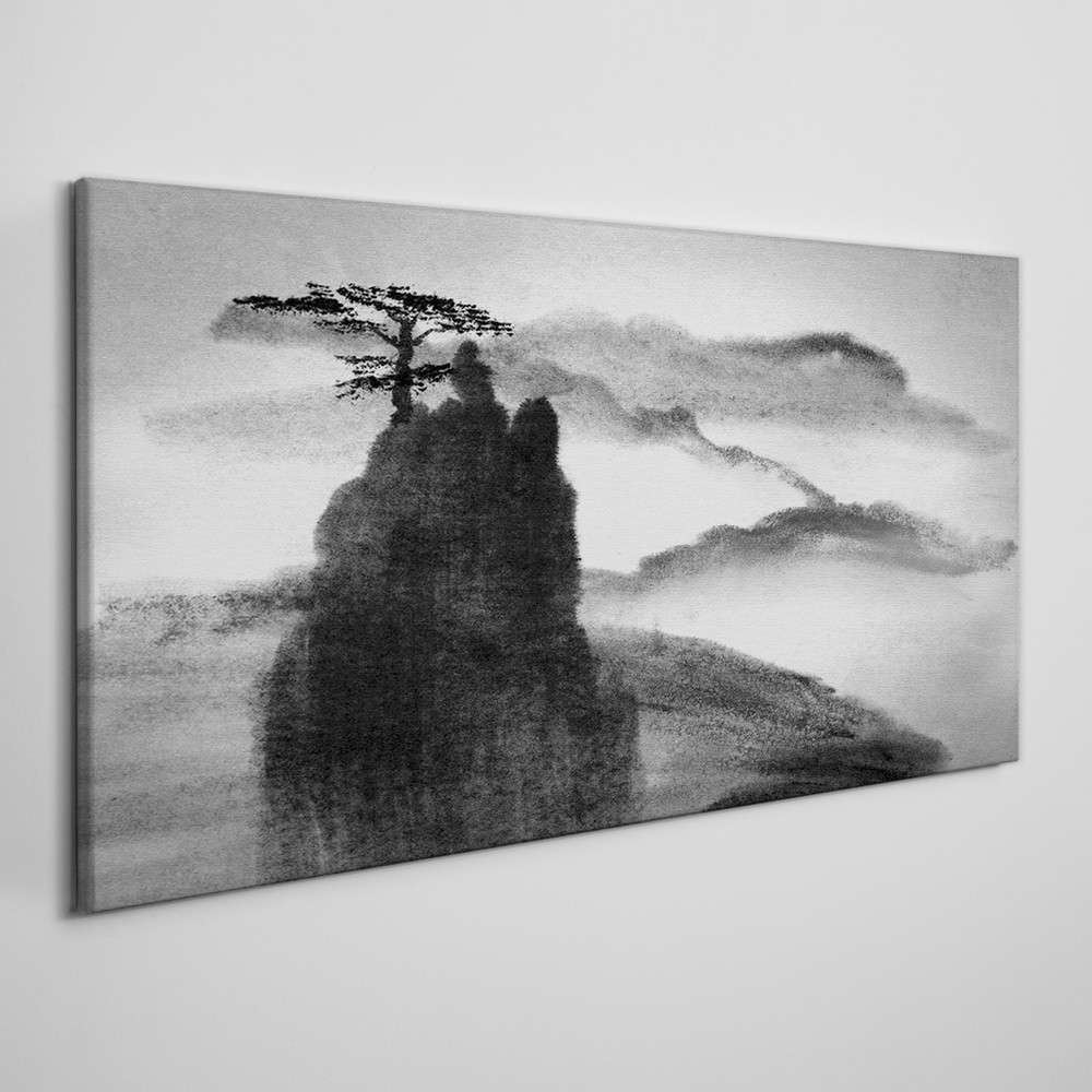 PL Coloray Obraz Canvas Góra Drzewo Mgła 120x60cm