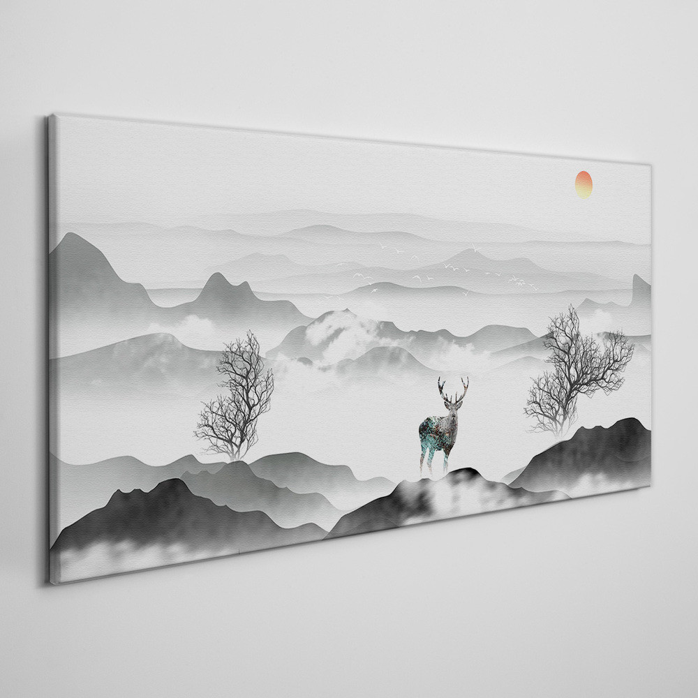 PL Coloray Obraz na Płótnie zwierzę jeleń drzewa góry 120x60cm
