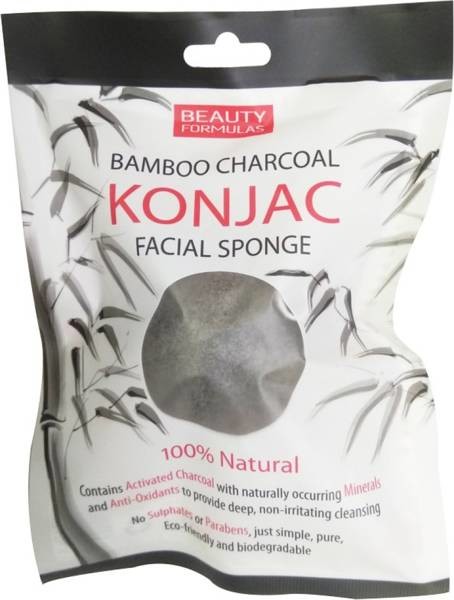 Beauty Formulas Beauty Formulas naturalna gąbka konjac do mycia twarzy z węglem z bambusa 1 sztuka