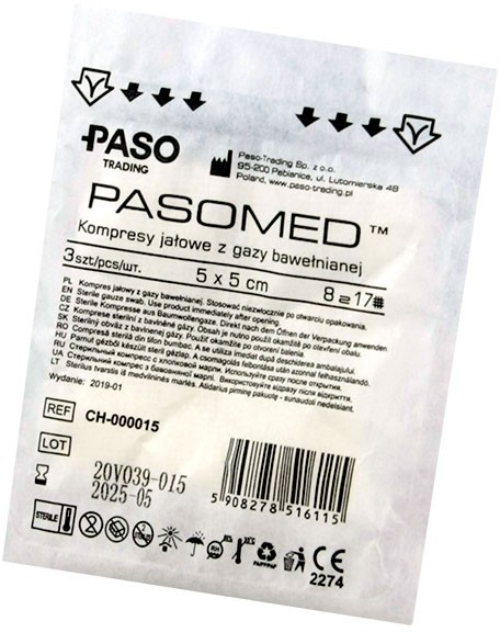 Paso Trading Kompresy gazowe jałowe PASOMED 5x5cm x3 sztuki